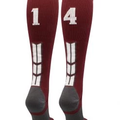 MadSportsStuff Softball Socks Maroon Player ID Custom Number Over The Calf Socks For Softball Baseball Football Boys And Girls
