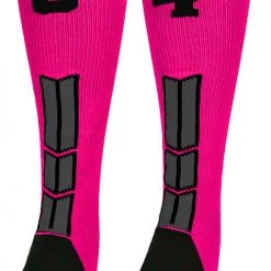 MadSportsStuff Neon Pink And Black Player ID Custom Number Over The Calf Socks For Softball Baseball Football Boys And Girls Baseball Socks