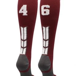 MadSportsStuff Softball Socks Maroon Player ID Custom Number Over The Calf Socks For Softball Baseball Football Boys And Girls