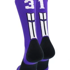 MadSportsStuff Purple Player ID Custom Number Crew Socks For Basketball Lacrosse Volleyball Boys And Girls