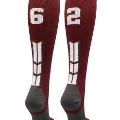 MadSportsStuff Softball Socks Maroon Player ID Custom Number Over The Calf Socks For Softball Baseball Football Boys And Girls