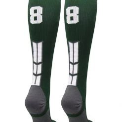MadSportsStuff Dark Green Player ID Custom Number Over The Calf Socks For Softball Baseball Football Boys And Girls