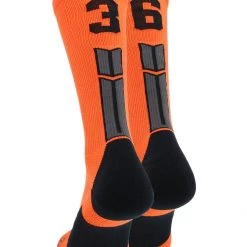 MadSportsStuff Orange And Black Player ID Custom Number Crew Socks For Basketball Lacrosse Volleyball Boys And Girls
