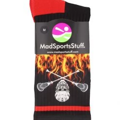 MadSportsStuff Lacrosse Socks With Lacrosse Sticks And Flaming Skull Athletic Crew Socks
