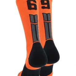 MadSportsStuff Orange And Black Player ID Custom Number Crew Socks For Basketball Lacrosse Volleyball Boys And Girls