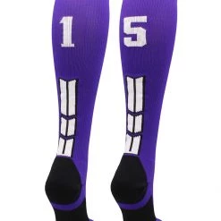 MadSportsStuff Purple Player ID Custom Number Over The Calf Socks For Softball Baseball Football Boys And Girls Softball Socks