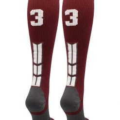 MadSportsStuff Softball Socks Maroon Player ID Custom Number Over The Calf Socks For Softball Baseball Football Boys And Girls