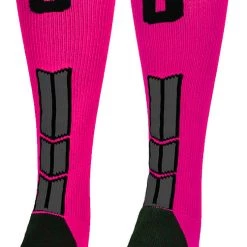 MadSportsStuff Baseball Socks Neon Pink And Black Player ID Custom Number Over The Calf Socks For Softball Baseball Football Boys And Girls