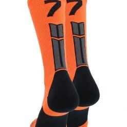 MadSportsStuff Orange And Black Player ID Custom Number Crew Socks For Basketball Lacrosse Volleyball Boys And Girls