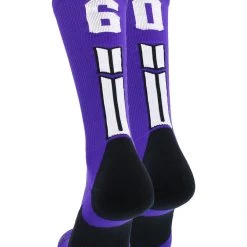 MadSportsStuff Purple Player ID Custom Number Crew Socks For Basketball Lacrosse Volleyball Boys And Girls