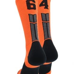 MadSportsStuff Orange And Black Player ID Custom Number Crew Socks For Basketball Lacrosse Volleyball Boys And Girls