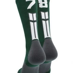 MadSportsStuff Dark Green Player ID Custom Number Crew Socks For Basketball Lacrosse Volleyball Boys And Girls Volleyball Socks