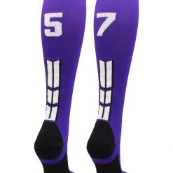 MadSportsStuff Purple Player ID Custom Number Over The Calf Socks For Softball Baseball Football Boys And Girls Softball Socks