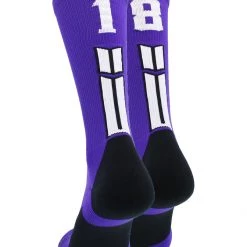 MadSportsStuff Purple Player ID Custom Number Crew Socks For Basketball Lacrosse Volleyball Boys And Girls