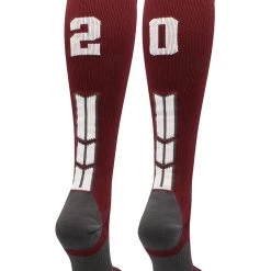 MadSportsStuff Softball Socks Maroon Player ID Custom Number Over The Calf Socks For Softball Baseball Football Boys And Girls