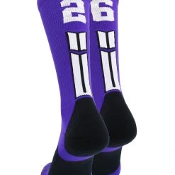 MadSportsStuff Purple Player ID Custom Number Crew Socks For Basketball Lacrosse Volleyball Boys And Girls