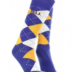 TCK LSU Tigers Argyle Dress Socks NCAA Fanwear Crew Length All Schools