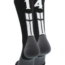 MadSportsStuff Black Player ID Custom Number Crew Socks For Basketball Lacrosse Volleyball Boys And Girls