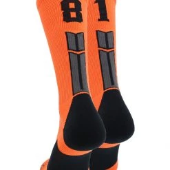 MadSportsStuff Volleyball Socks Orange And Black Player ID Custom Number Crew Socks For Basketball Lacrosse Volleyball Boys And Girls