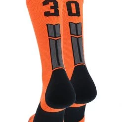 MadSportsStuff Orange And Black Player ID Custom Number Crew Socks For Basketball Lacrosse Volleyball Boys And Girls