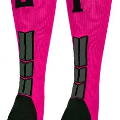 MadSportsStuff Baseball Socks Neon Pink And Black Player ID Custom Number Over The Calf Socks For Softball Baseball Football Boys And Girls
