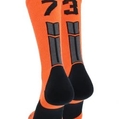 MadSportsStuff Orange And Black Player ID Custom Number Crew Socks For Basketball Lacrosse Volleyball Boys And Girls