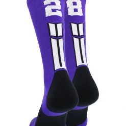 MadSportsStuff Purple Player ID Custom Number Crew Socks For Basketball Lacrosse Volleyball Boys And Girls