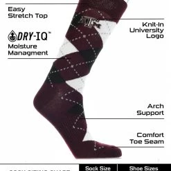 TCK All Schools Texas A&M Aggies Argyle Dress Socks NCAA Fanwear Crew Length