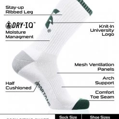 TCK Michigan State Spartans Socks Basic Crew White Socks