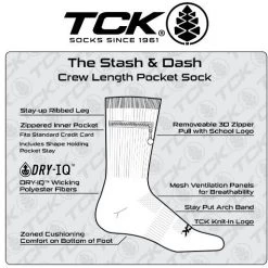 IQ Basketball Socks TCK Performance Zip Pocket Crew Socks Stash & Dash Men Women