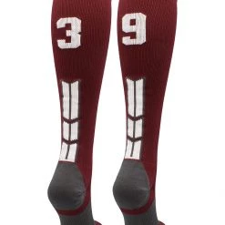 MadSportsStuff Maroon Player ID Custom Number Over The Calf Socks For Softball Baseball Football Boys And Girls Softball Socks