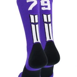 MadSportsStuff Purple Player ID Custom Number Crew Socks For Basketball Lacrosse Volleyball Boys And Girls