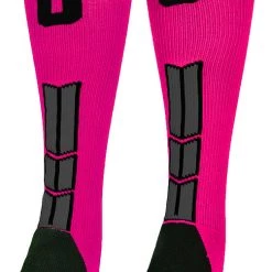 MadSportsStuff Baseball Socks Neon Pink And Black Player ID Custom Number Over The Calf Socks For Softball Baseball Football Boys And Girls