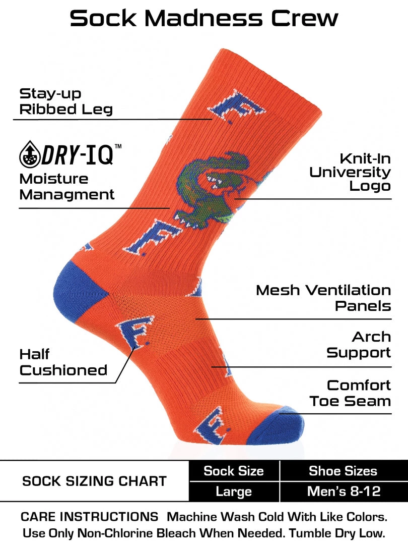 TCK Florida Gators Socks Crew Length Sock Mayhem All Schools 3 TCK Florida Gators Socks Crew Length Sock Mayhem All Schools