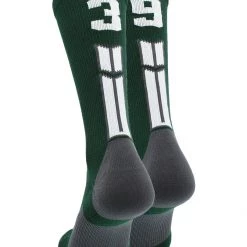 MadSportsStuff Volleyball Socks Dark Green Player ID Custom Number Crew Socks For Basketball Lacrosse Volleyball Boys And Girls