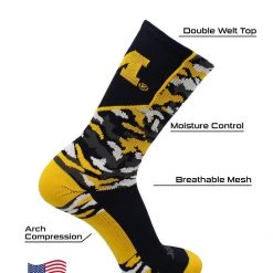 TCK Michigan Wolverines Socks Woodland Camo Crew