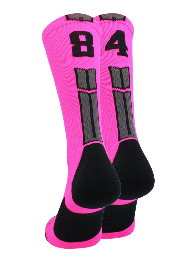 MadSportsStuff Neon Pink And Black Player ID Custom Number Crew Socks For Basketball Lacrosse Volleyball Boys And Girls 45 MadSportsStuff Neon Pink And Black Player ID Custom Number Crew Socks For Basketball Lacrosse Volleyball Boys And Girls