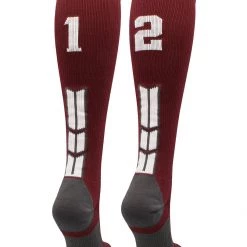 MadSportsStuff Softball Socks Maroon Player ID Custom Number Over The Calf Socks For Softball Baseball Football Boys And Girls