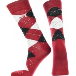 TCK Alabama Crimson Tide Argyle Dress Socks NCAA Fanwear Crew Length