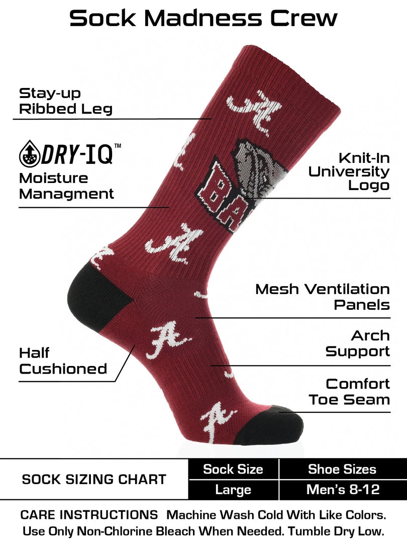 TCK All Schools Alabama Crimson Tide Socks Crew Length Sock Mayhem 3 TCK All Schools Alabama Crimson Tide Socks Crew Length Sock Mayhem
