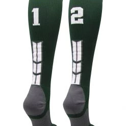 MadSportsStuff Dark Green Player ID Custom Number Over The Calf Socks For Softball Baseball Football Boys And Girls Softball Socks