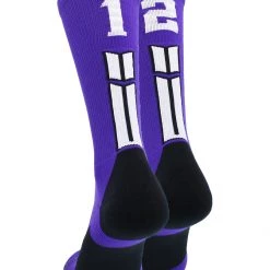MadSportsStuff Purple Player ID Custom Number Crew Socks For Basketball Lacrosse Volleyball Boys And Girls Volleyball Socks