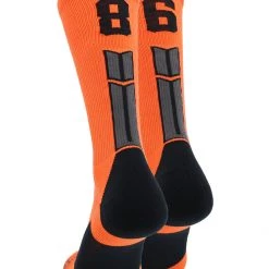 MadSportsStuff Orange And Black Player ID Custom Number Crew Socks For Basketball Lacrosse Volleyball Boys And Girls