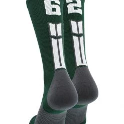 MadSportsStuff Dark Green Player ID Custom Number Crew Socks For Basketball Lacrosse Volleyball Boys And Girls
