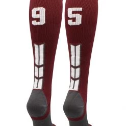 MadSportsStuff Maroon Player ID Custom Number Over The Calf Socks For Softball Baseball Football Boys And Girls Softball Socks