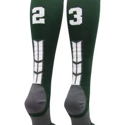 MadSportsStuff Dark Green Player ID Custom Number Over The Calf Socks For Softball Baseball Football Boys And Girls Softball Socks