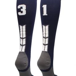MadSportsStuff Navy Player ID Custom Number Over The Calf Socks For Softball Baseball Football Boys And Girls Softball Socks