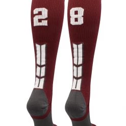 MadSportsStuff Softball Socks Maroon Player ID Custom Number Over The Calf Socks For Softball Baseball Football Boys And Girls
