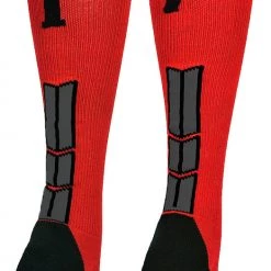 MadSportsStuff Red And Black Player ID Custom Number Over The Calf Socks For Softball Baseball Football Boys And Girls Baseball Socks