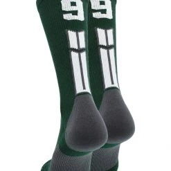 MadSportsStuff Dark Green Player ID Custom Number Crew Socks For Basketball Lacrosse Volleyball Boys And Girls Volleyball Socks